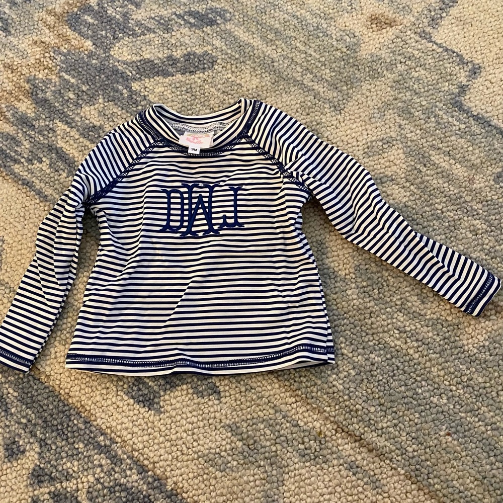 Baby boy swim shirt; dWj monogram